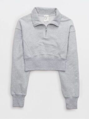 OFFLINE by Aerie ($65) Cropped Quarter Zip Sweatshirt Heather Grey Sz XL